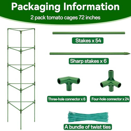 Halatool 2 Pack 72" Tall Tomato Cages for Garden, Large Tomato Trellis - color: 2pcs, size: 72in