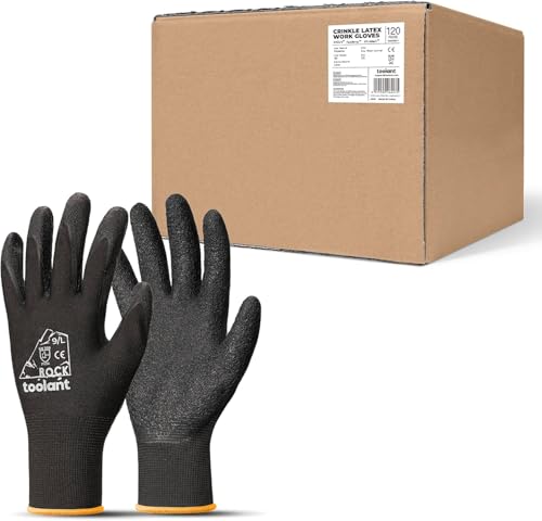 toolant Crinkle Latex Work Gloves, 120 Pairs, Black, Large - color: Black - 120 Pairs, size: Large