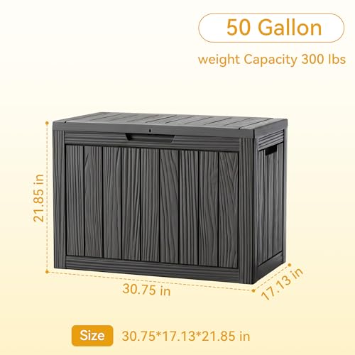 50 Gallon Outdoor & Indoor Deck Storage Box, Waterproof Lockable Patio Storage Container for Gardening Tools, Picnic Supplies, Easy to Assemble, Black