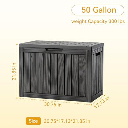 50 Gallon Outdoor & Indoor Deck Storage Box, Waterproof Lockable Patio Storage Container for Gardening Tools, Picnic Supplies, Easy to Assemble, Black