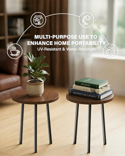 Plant Stand Indoor 2 Pack: Plant Table 14'' Wood & Metel Plant Stool - color: Walnut, size: 14"&14"