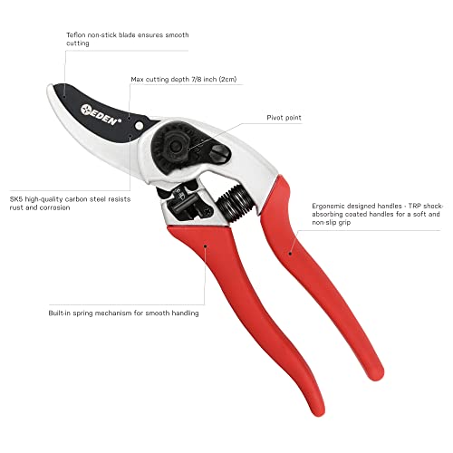 Eden 39002 Adjustable Bypass Pruning Shears, 7/8 inch cutting diameter for Stems and Branches - size: 7/8 Inch Diameter