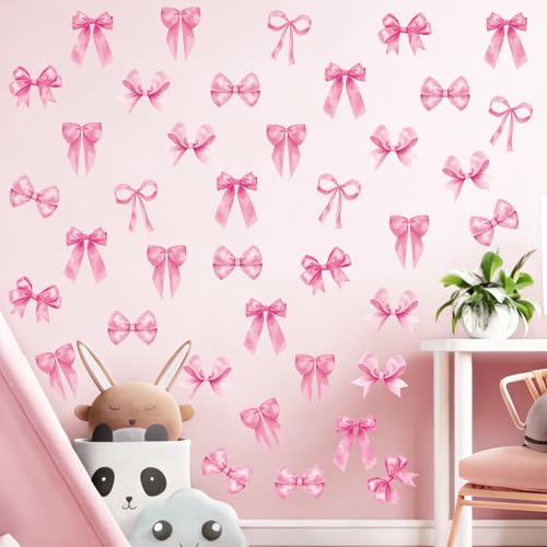 Arawat 8Sheets/48 Pcs Pink Coquette Bow Room Decor for Bathroom Women Bedroom Aesthetic Room Decor Bow wall Decoration for Bedroom Pink Bows wall Stickers Decals Peel and Stick - color: #I 8 Sheets Bowtie Wall Stickers