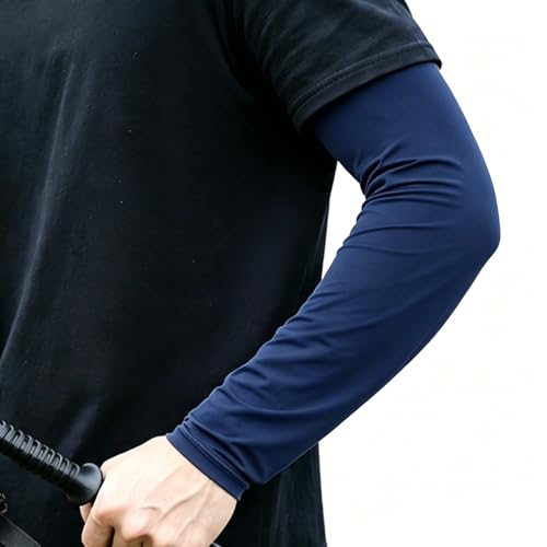 Arm Sleeves for Men, Loose Fit Non-Sticky, Cooling UV Sun Protection Arm Sleeves for Baseball Basketball Golf Hiking - color: Navy, size: Medium