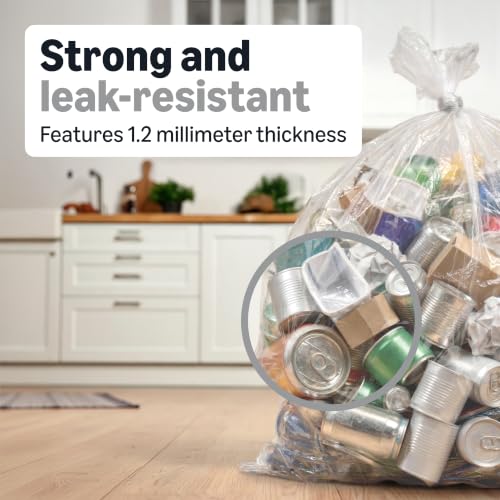 Amazon Basics 55 Gallon Trash Bags, Heavy-Duty Construction, Leak Resistant, Unscented, Clear, 50 Count (Previously AmazonCommercial brand)