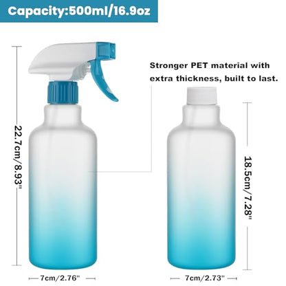 16.9oz/500ml Plastic Spray Bottles 2 Pack, Adjustable Mist Stream - color: Blue