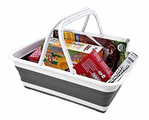 SAMMART Collapsible Basket with Handle 8L (2.1 Gallon) - Portable Outdoor Picnic Basket/Crate - Foldable Basin for Washing Dishes,Camping,Hiking (White/Steel Grey (Set of 2)) - color: White/Steel Grey (Set of 2)