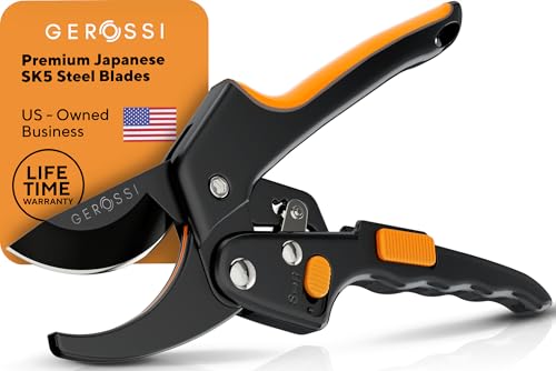 Gerossi Ratchet Pruning Shears Heavy Duty, Hand Pruners for Gardening - color: Orange