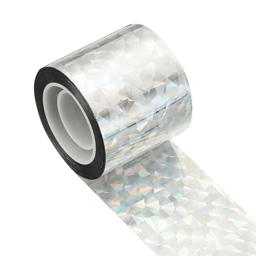 MECCANIXITY 164ft Long 2" Wide Silver Dual Side Reflective Holographic Flash Bird Scare Tape Ribbon to Keep Birds Away, Hang Tie on Garden Farm Orchards Balcony Patio Yard Fence, Floral - size: 164ft x 2.17in