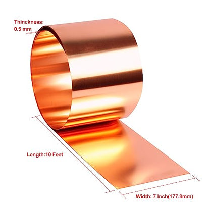 Copper Flashing 99.95% Pure - 16 Oz 24 Gauge 0.5mm Thickness - 10 Feet Length Copper Roll in Various Widths – Contractors & DIY Projects (24 Ga, 7" Width x 10 FT) - size: 24 Ga, 7" Width x 10 FT