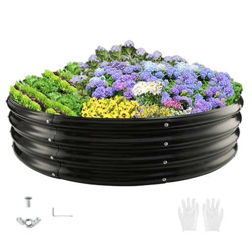 Durable Round Galvanized Steel Raised Garden Bed for Planting,Round Galvanized Steel Fire Ring/Fir Pit for Outdoor- 5×5×1FT,0.8MM Thick(Black, 60 ins Diameter x 12 ins high) - color: Black, size: 60 inches diameter x 12 inches high