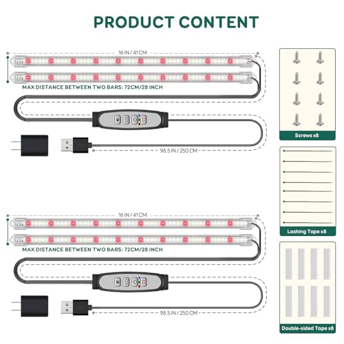 Grow Light Strips for Indoor Plants, 16" Full Spectrum Plant Light - size: 2 Bars 2 Pack