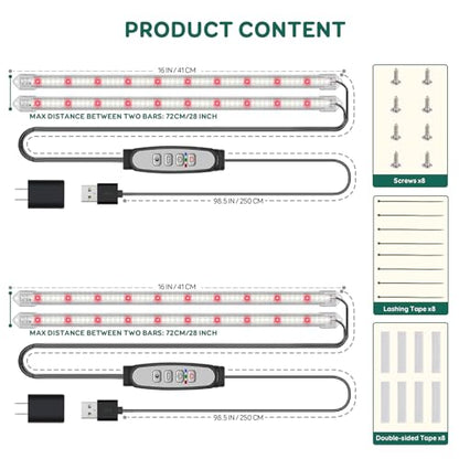 Grow Light Strips for Indoor Plants, 16" Full Spectrum Plant Light - size: 2 Bars 2 Pack