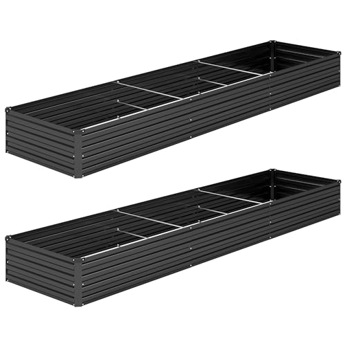 DIIYIV 2PCS 12x2x1FT Galvanized Raised Garden Bed Kit,Vegetable Boxes-Rectangle Metal Flower Box,Large Planter Raised Beds Outdoor Garden for Planting,Fruit,Herb-Black - color: Black, size: 12x2x1(2PCS)