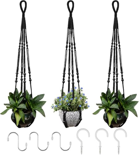 RIFNY Macrame Plant Hanger Indoor, Hanging Plant Holder, Black, 3 PCS - color: Black, size: 35 Inch 3pcs