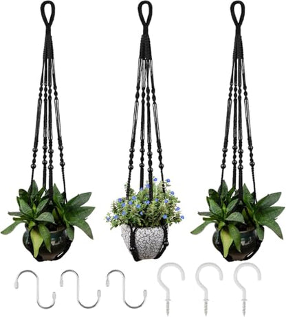 RIFNY Macrame Plant Hanger Indoor, Hanging Plant Holder, Black, 3 PCS - color: Black, size: 35 Inch 3pcs