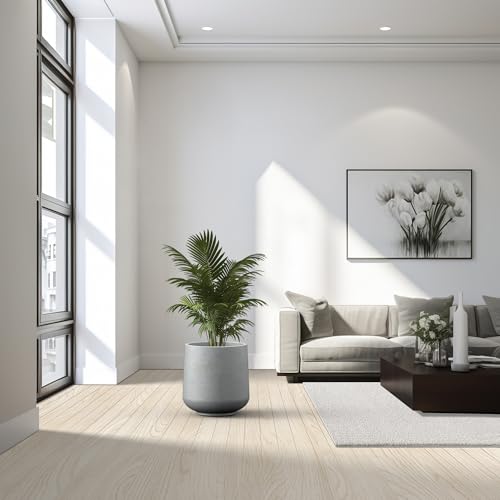 Kante 17.3" Tall Large Round Concrete Planter, Curved Floor Pot, Pale Gray - color: Gray Concrete, size: 15.3" D