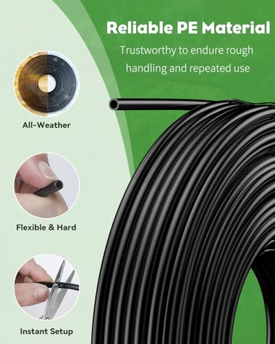 Pawfly 200FT 1/4 Drip Irrigation Tubing, Black Distribution Tubing - size: 200 FT 1/4" PE Drip Irrigation Tubing