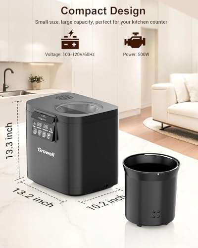 Growell Electric Composter for Kitchen, 4L Odorless Countertop Compost Bin - color: Black