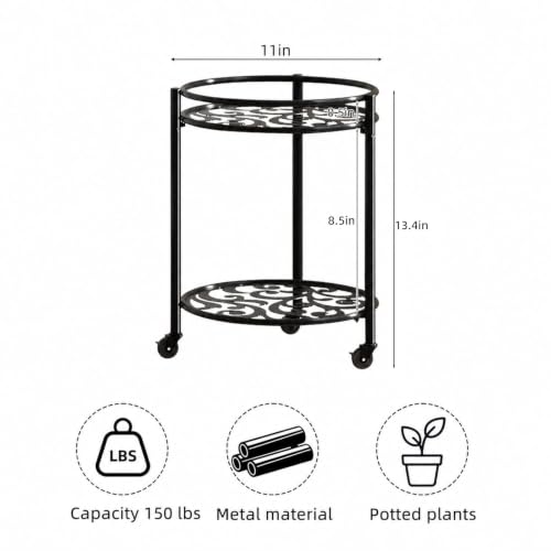 Rolling Plant Stand, 2 Tier Plant Caddy with Wheels 1 Pack Black - color: 1 pack black