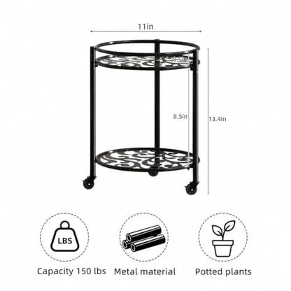Rolling Plant Stand, 2 Tier Plant Caddy with Wheels 1 Pack Black - color: 1 pack black