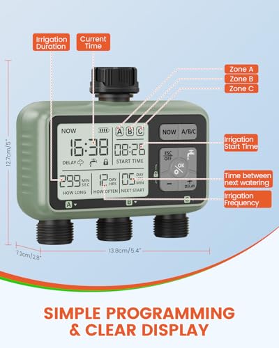 3 Zone Sprinkler Timer, Programmable Water Timer for Garden Hose - size: 3 Outlet