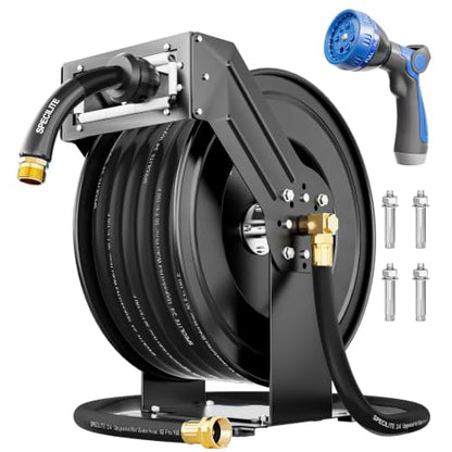 SPECILITE Retractable Garden Hose Reel with 3/4" 65ft Hot/Cold Pipe, Black - color: Black, size: 3/4'' 65 FT