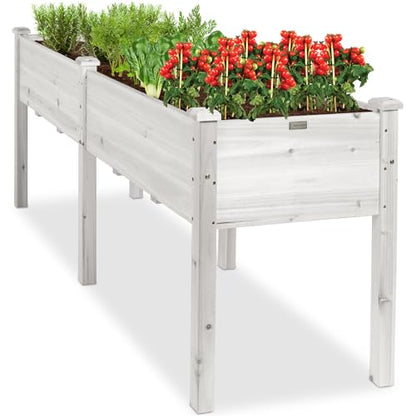 Best Choice Products 72x24x30in Raised Garden Bed, Elevated Wood Planter Box Stand for Backyard, Patio, Balcony w/Divider Panel, 6 Legs, 300lb Capacity - White - color: White, size: Standard 72" Length