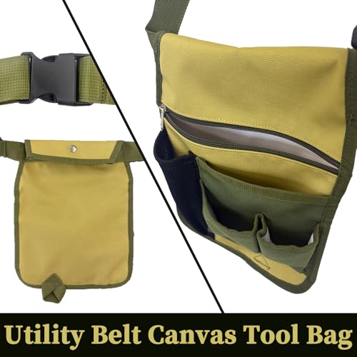 Heavy-Duty Garden Tool Belt Pouch, Multi-Pocket Canvas Utility Waist Bag with Adjustable Strap, Waterproof Tool Fanny Pack for Gardening, Carpenter, Electrician, DIY Work