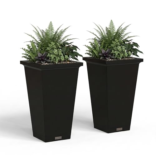 Mayne Renew 24in Modern Tall Square Planter, Black, 2-Pack