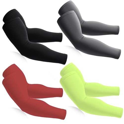 BHYTAKI Cooling Compression Arm Sleeves for Men Women,UPF50 UV Sun Protection Sleeves for Work Sport Tattoo Cover Up - color: 1 Black+1 Dark Gray+1 Fluorescenct Green+1 Sky Blue