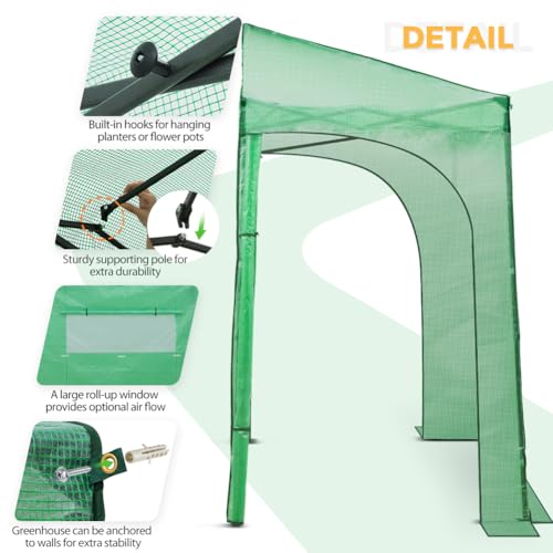 EAGLE PEAK 10x5 Easy Setup Pop Up Greenhouse, Lean-to Design, Clear/Green - color: Clear/Green, size: 10x5
