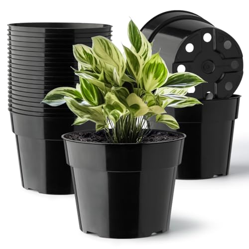 RooTrimmer 20 Pack Plant Pots, 6 Inch Plastic Plant Planter with Saucers and Mesh Mats, Durable Flower Pots with Drainage Holes Perfect for Indoor Outdoor, Black - color: Black, size: 6 Inch 20 Pack