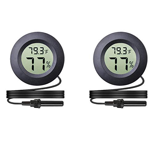 2-Pack Mini Digital Round Hygrometer Thermometer Gauge with Probe