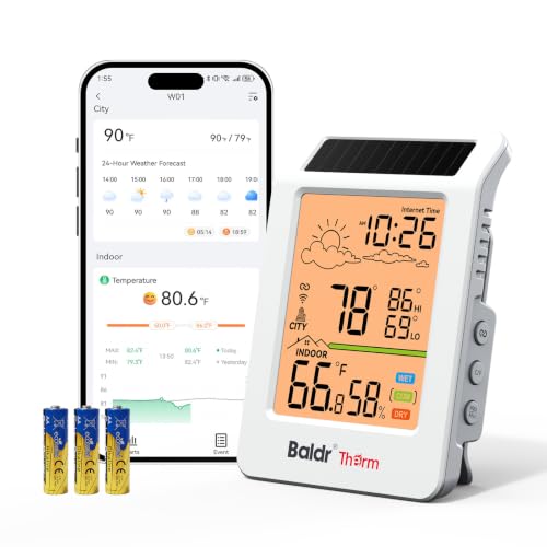 BaldrTherm WiFi Thermometer Hygrometer with Backlight, Weather & Time