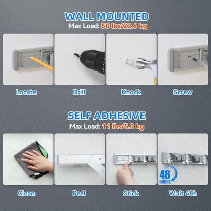reliahom Broom Holder Wall Mount Mop Hanger Tools organizer 4Racks 5Hooks - color: Gray