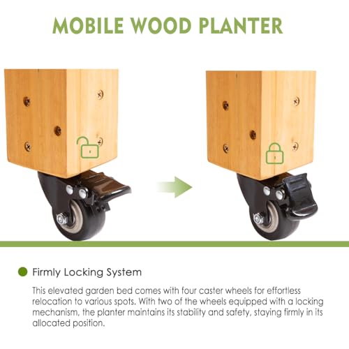 48x24x33 Raised Garden Bed with Wheels, Wood Elevated Planter Box, Natural