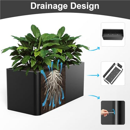 Metal Rectangular Outdoor Planter 36" L x 15" W x 15" H,Black - color: Black