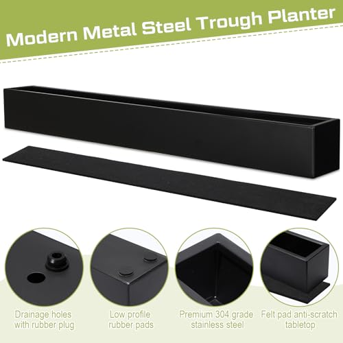 FillTouch 32 x 3.5 x 3.5 Inch 1 Pcs Long Rectangular Planter Box,Black - color: Black, size: 32 x 3.5 x 3.5 Inch