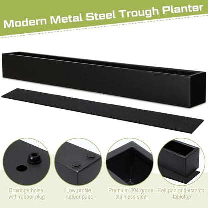 FillTouch 32 x 3.5 x 3.5 Inch 1 Pcs Long Rectangular Planter Box,Black - color: Black, size: 32 x 3.5 x 3.5 Inch