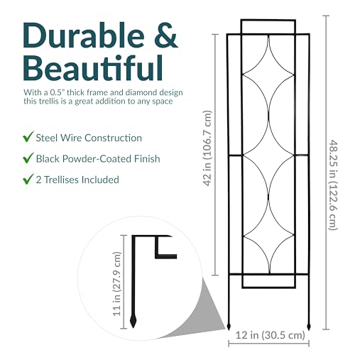 Sunnydaze 48" Black Metal Garden Trellis for Climbing Plants, 2-Pack - style: Chic Diamonds - 48"
