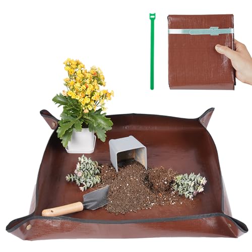 26.8"X26.8" Repotting Mat for House Plants Transplanting Control Mess, Foldable Waterproof Gardening Tray Mat Gardening Gifts for Plant Lovers - color: 1 Pc Brown, size: Small 26.8" X 26.8"