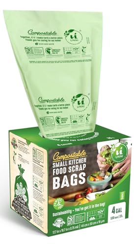 UNNI 4 Gallon Compostable Bags, 100 Count, 15 Liter, Extra Thick 0.75 Mil - size: 100 Count (Pack of 1), style: 4 Gallon