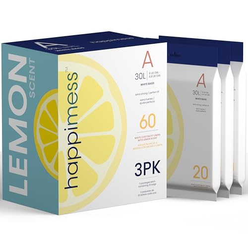happimess 20-Count Lemon 8 Gal Drawstring Trash Bags, White, Pack of 3 - color: White (Lemon Scented), size: 60 Count (Pack of 1)