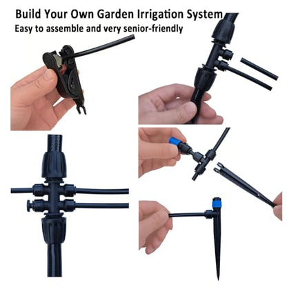 Drip Irrigation System with Water Timer for Garden,Main ID 1/2inch 32Ft and 1/4inch 136Ft Water Hose, 2-Zone Automatic Watering System Sufficient Water, Irrigation Dripper Waterflow Evenly Easy DIY