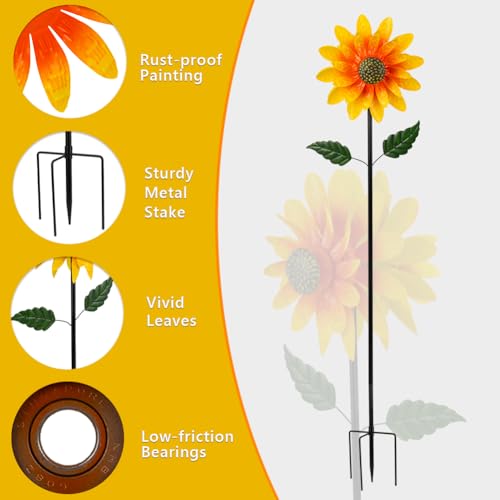 Viveta Sunflower Outdoor Wind Spinner, 4 Layers Metal Wind Spinners - color: Sunflower