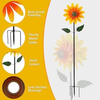 Viveta Sunflower Outdoor Wind Spinner, 4 Layers Metal Wind Spinners - color: Sunflower