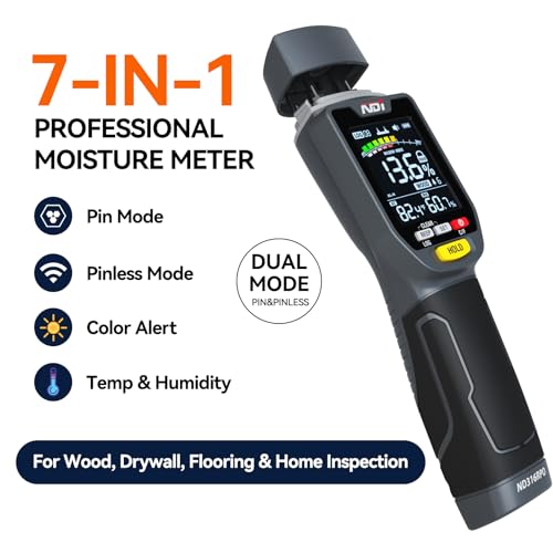 NDI ND316PRO Dual-Mode Moisture Meter – Pin & Pinless Non-Destructive, Wood & Building Materials, Temperature & Humidity Display, Data Log, Backlit LCD
