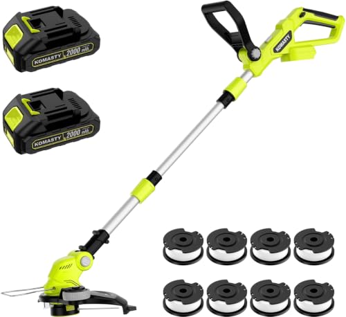 20V Electric Weed Wacker Cordless Edger Lawn Tool 2 X 2.0Ah Battery Powered Weed Eater with Charger, 12 Inch Lightweight String Trimmer, Auto Line Feed Grass Cutter Lawn Mower for Small Yard Garden - color: Lime Green