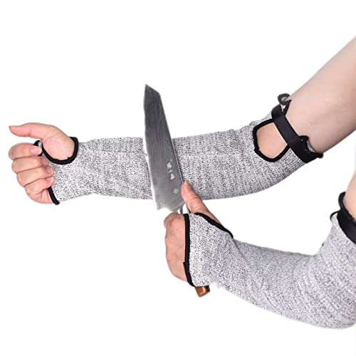 Cut Resistant Arm Sleeves Level 5 Arm Protection Sleeves Grey Gardening Sleeves for Women Men - size: 45cm(18")*1 pair, style: With Thumb Slot and Velcro